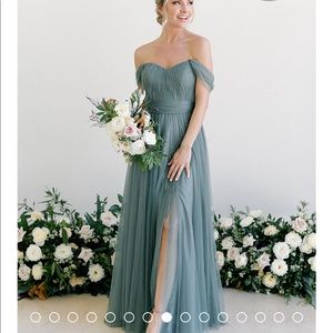Revelry Rosalie convertible tulle dress - color rosemary with slit
